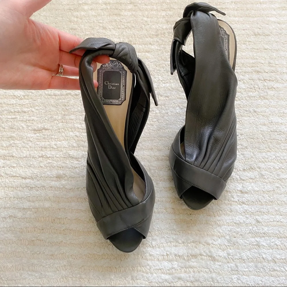 Christian Dior grey leather sling back heels